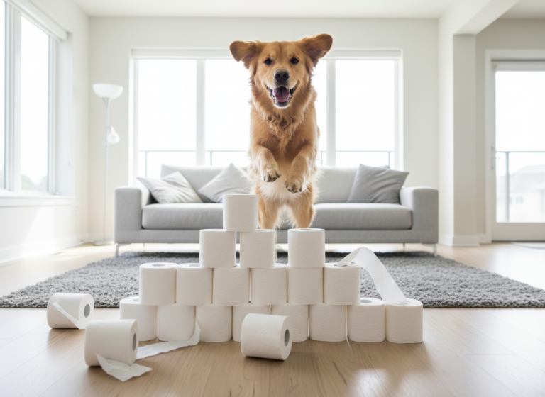 The Toilet Paper Wall Challenge: A Fun Indoor Dog Game